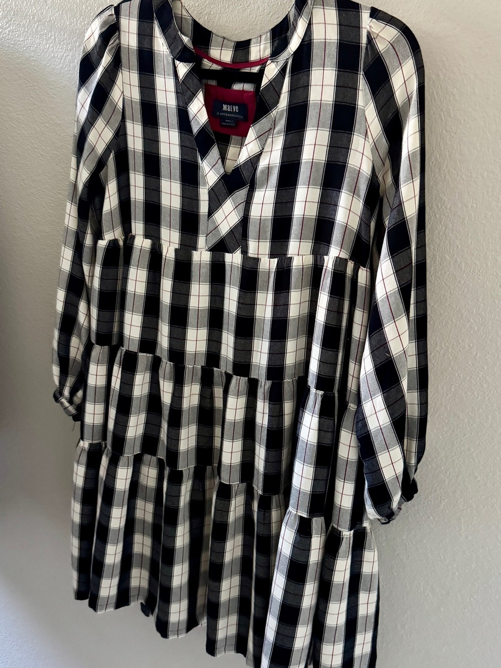 Maeve Black & White Plaid Tiered Dress